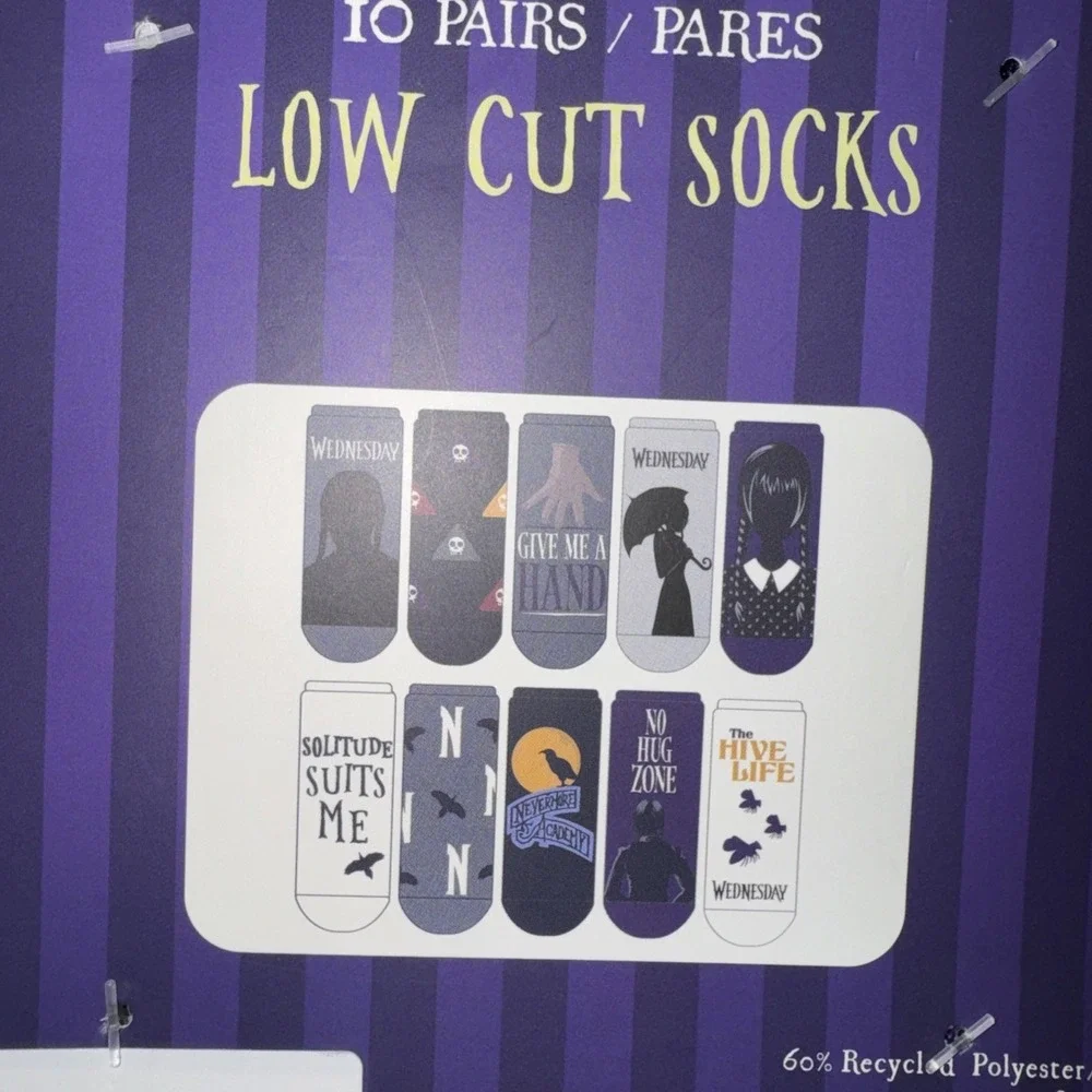 Wednesday Adams Socks Size 4-10 Low Cut Socks 10 Pairs New